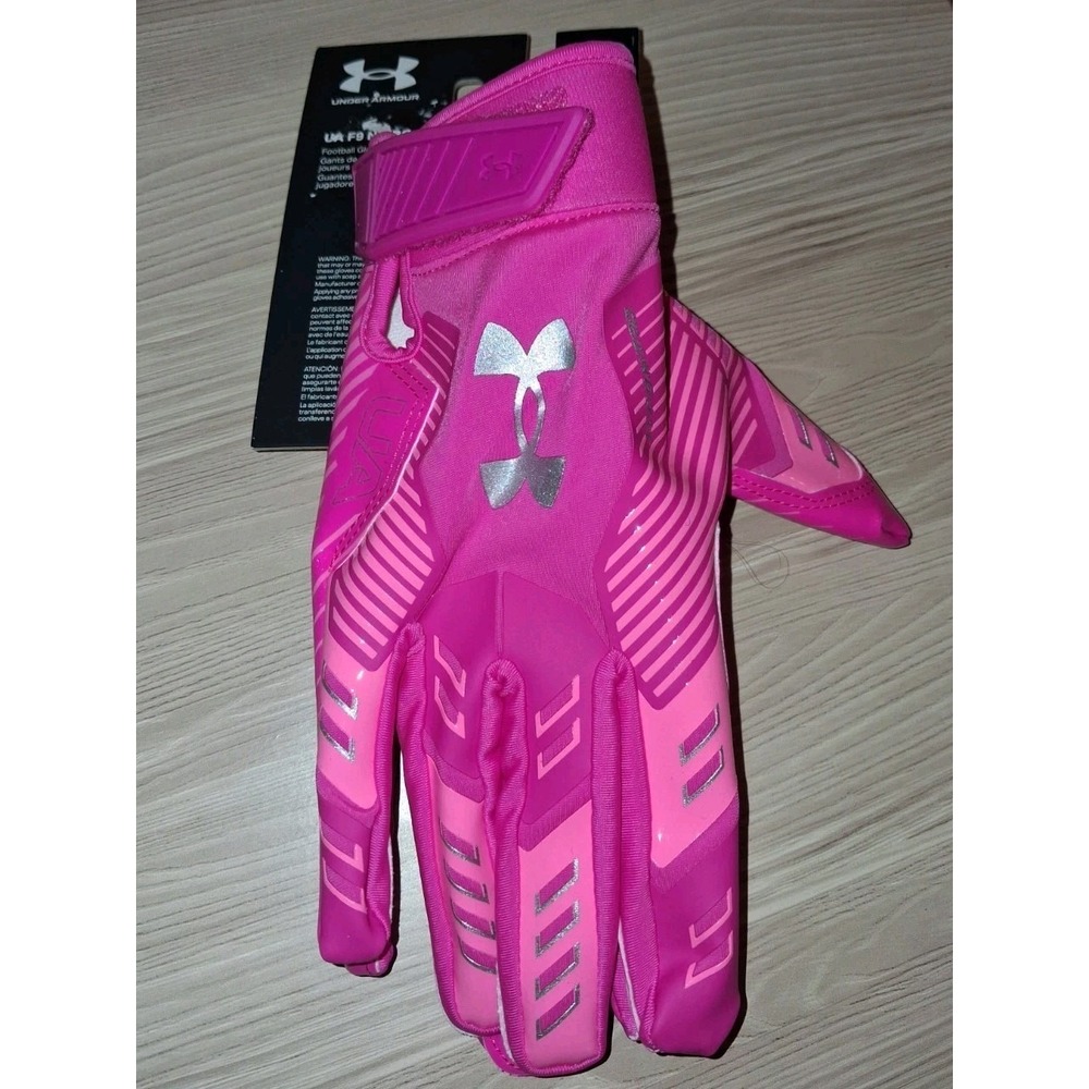 Under Armour F9 Nitro Full Finger Football Gloves Pink Size L